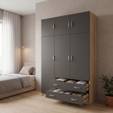 Dollap me tre dyer me hapësirë magazinimi sipër Alvia pakoworld SONOMA me antracit 150x51x240cm