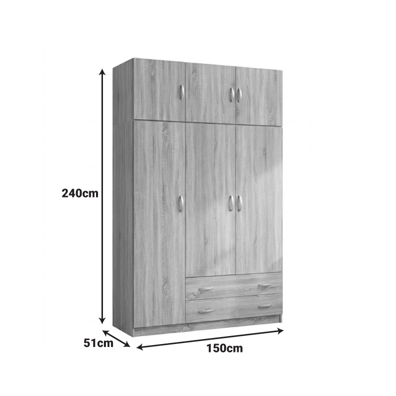Dollap me tre dyer me hapësirë magazinimi sipër Alvia pakoworld SONOMA me antracit 150x51x240cm