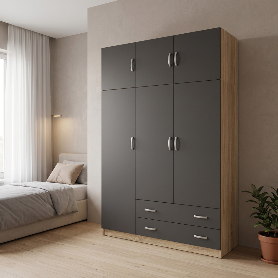 Dollap me tre dyer me hapësirë magazinimi sipër Alvia pakoworld SONOMA me antracit 150x51x240cm