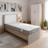 Set dhome gjumi Athos Sonoma-White me gardërobë me 2 dyer dhe dyshek Dreamer 90x190cm Set 3 copë