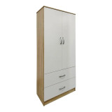 Set dhome gjumi Athos Sonoma-White me gardërobë me 2 dyer dhe dyshek Dreamer 90x190cm Set 3 copë