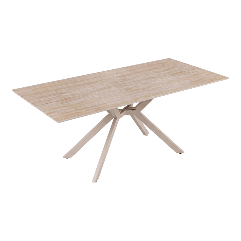 Set ngrënieje me karrige Nelda krem dhe tavolinë Olven me pamje travertini 180x90x75cm Set prej 5 copësh