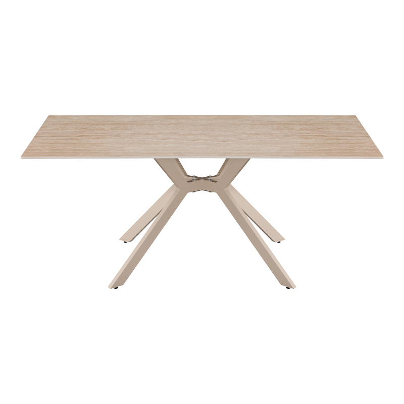Set ngrënieje me karrige Nelda krem dhe tavolinë Olven me pamje travertini 180x90x75cm Set prej 5 copësh