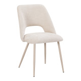 Set ngrënieje me karrige Nelda krem dhe tavolinë Olven me pamje travertini 180x90x75cm Set prej 5 copësh