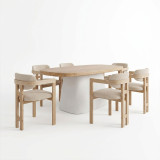 Set ngrënieje me karrige Winsor beige dhe tavolinë Fessen të bardhë në nuancë natyrale 180x90x78cm Set 7 copë