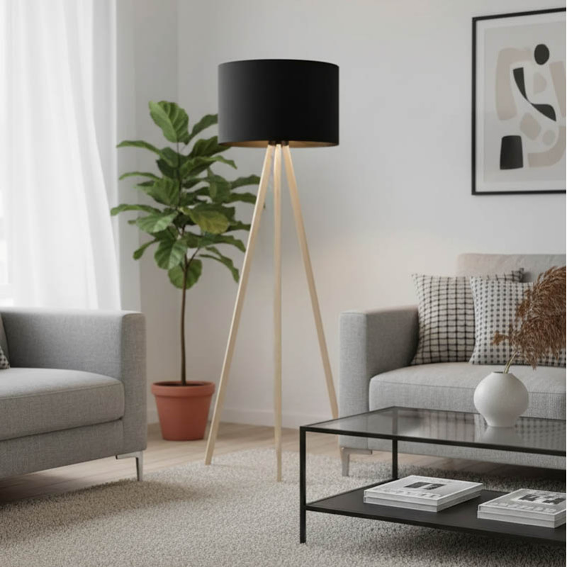 Llambë dyshemeje PWL-1060 pakoworld E27 natyrale-e zezë D38x140cm