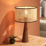Llamba tavoline Retroa pakoworld dru ahu dhe rattan PE në ngjyrë natyrale D24x38cm
