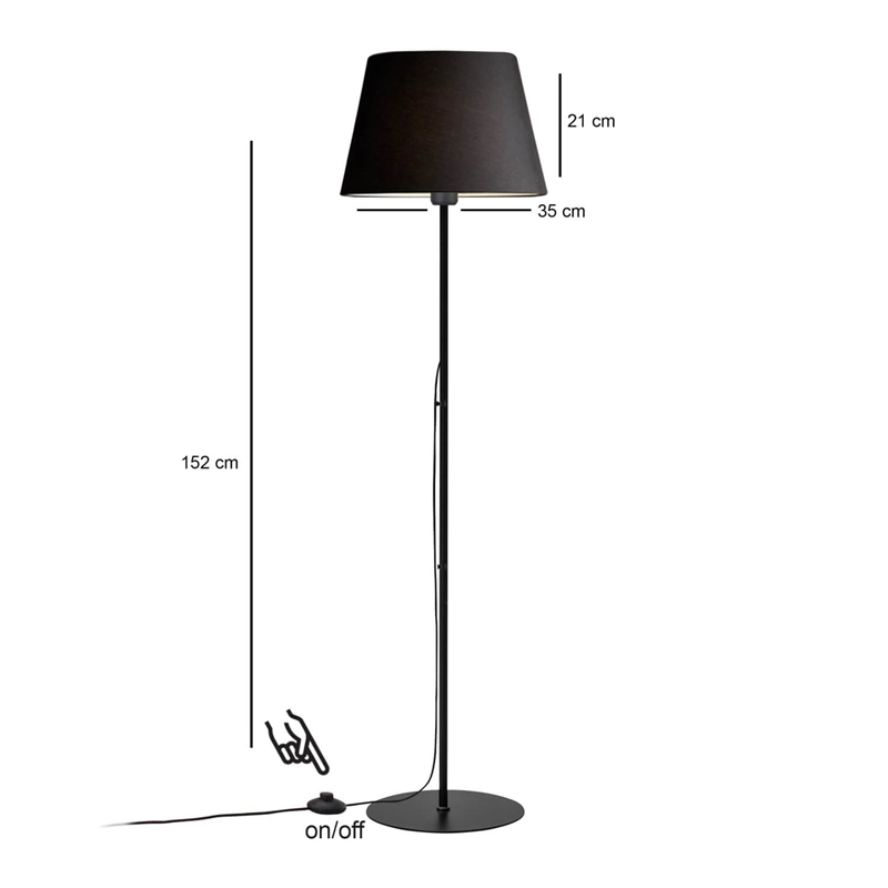 Llambë dyshemeje Lumider pakoworld E27 pëlhurë-metal i zi D35x152cm