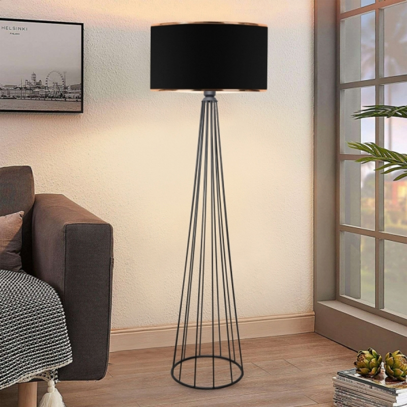Llambë dyshemeje Firdo I pakoworld E27 pëlhurë-metal i zi Φ38x121cm