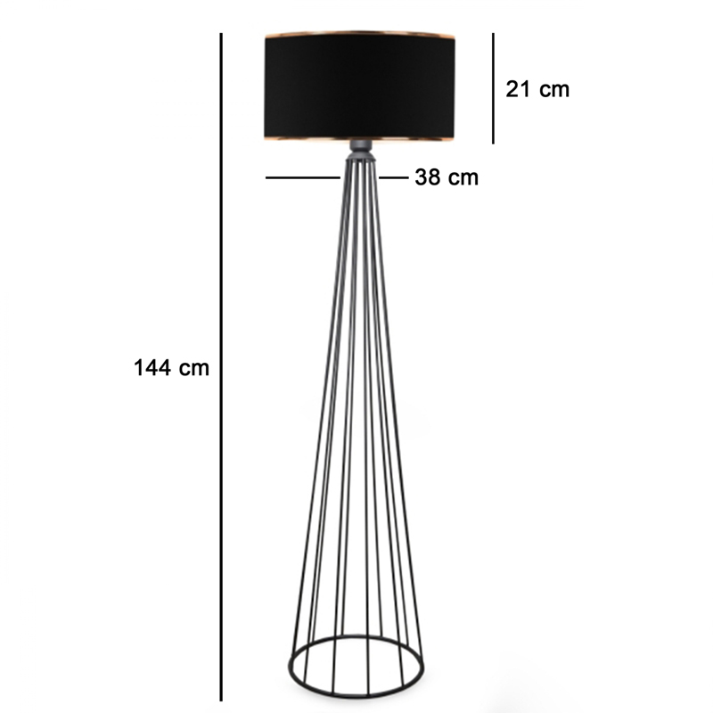 Llambë dyshemeje Firdo I pakoworld E27 pëlhurë-metal i zi Φ38x121cm
