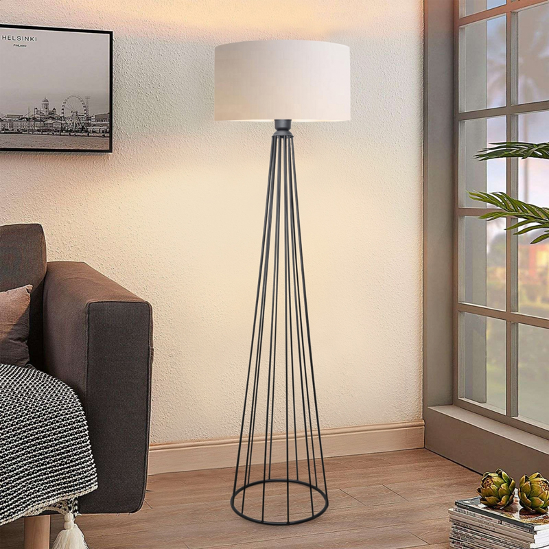 Llambë dyshemeje Firdo I pakoworld E27 pëlhurë krem -metal i zi Φ38x121cm