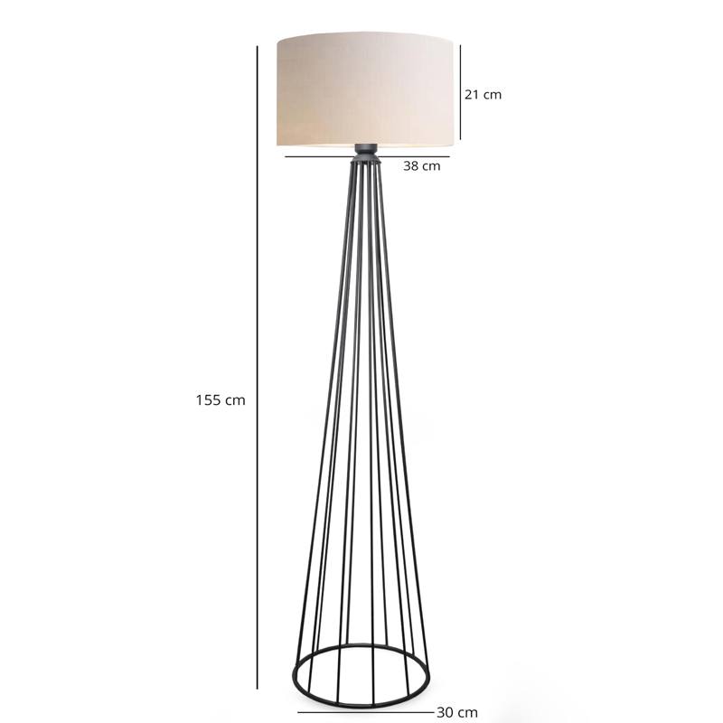 Llambë dyshemeje Firdo I pakoworld E27 pëlhurë krem -metal i zi Φ38x121cm