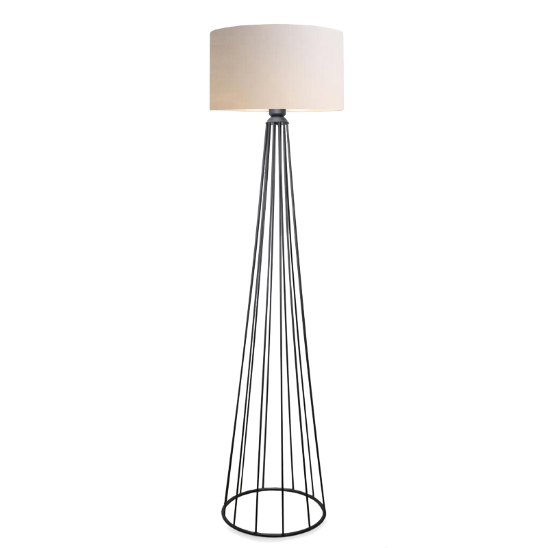 Llambë dyshemeje Firdo I pakoworld E27 pëlhurë krem -metal i zi Φ38x121cm