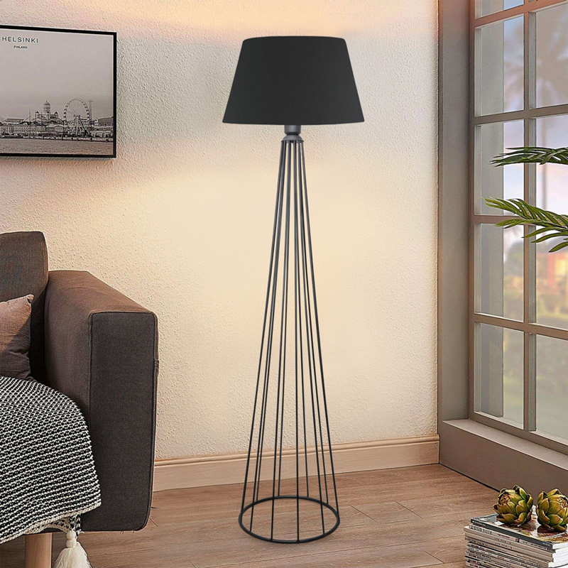 Llambë dyshemeje Firdo II pakoworld E27 pëlhurë-metal i zi Φ38x121cm