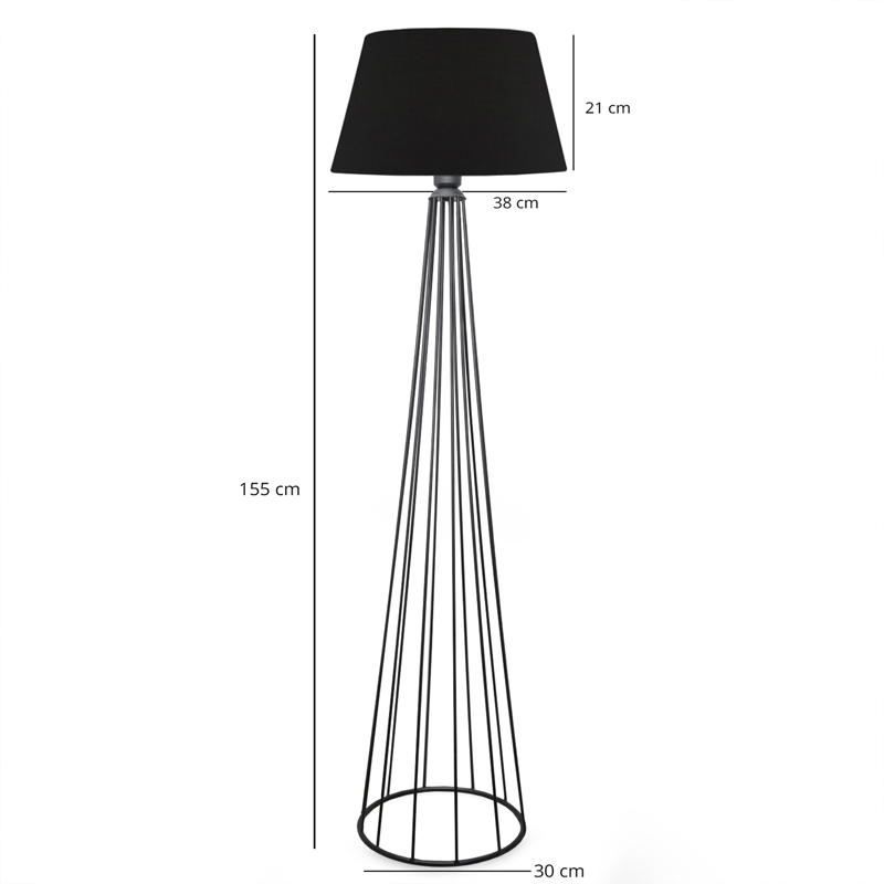 Llambë dyshemeje Firdo II pakoworld E27 pëlhurë-metal i zi Φ38x121cm