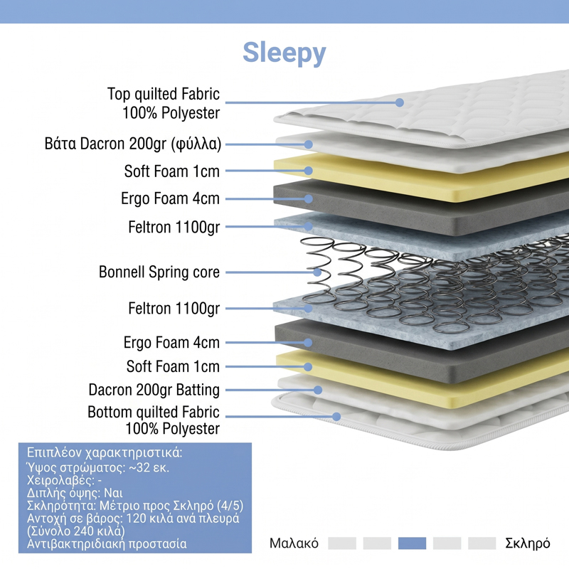 Dyshek Sleepy pakoworld me susta bonnel me dy anë 27cm 150x200cm