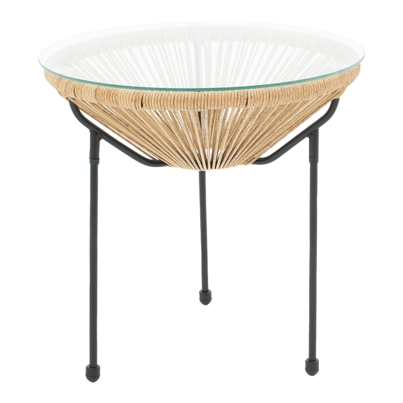 Tavolinë Acapulco pakoworld metalike në ngjyrë të zezë-rattan PE në nuancë natyrale D50x52cm