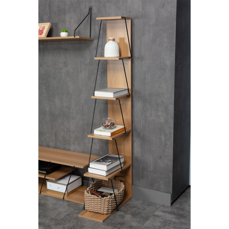 Bibliotekë mini Tars pakoworld sonoma-e zezë 50x22x150cm