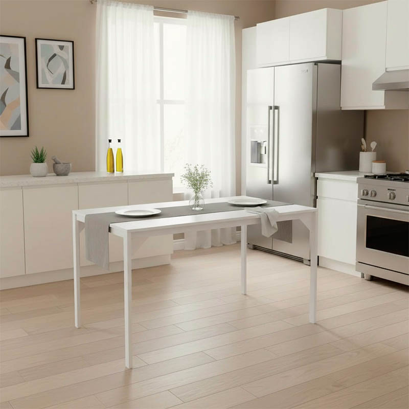 Chan pakoworld tavolinë melaminë në nuancë të bardhë dhe këmbë metalike të bardhë 120x75x75cm