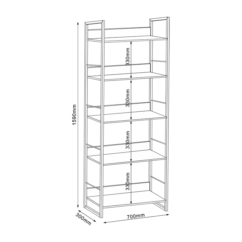 Librari Dorfie pakoworld në ngjyrë natyrale me metal të zi 70x30x159cm