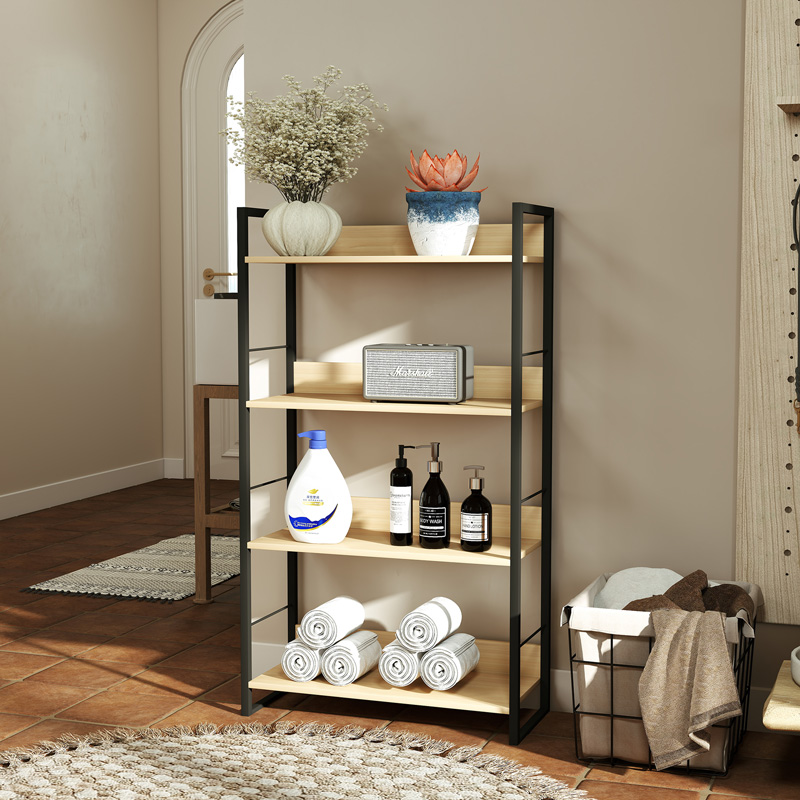 Bibliotekë Dorfie pakoworld në ngjyrë natyrale me metal të zi 70x30x124.5cm