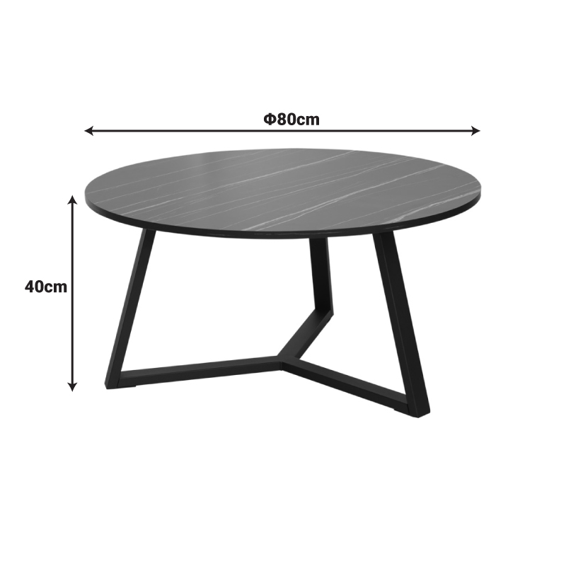 Tavolinë kafeje Berton pakoworld me pamje mermeri dhe metal të zi D80x40cm