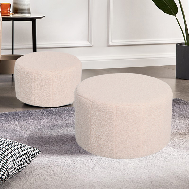 Stol - Pouf Gabello pakoworld set prej 2 copësh me pëlhurë boucle bezhë D44x26.5cm