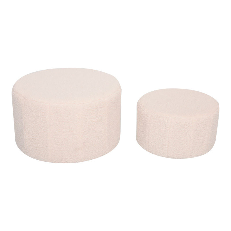 Stol - Pouf Gabello pakoworld set prej 2 copësh me pëlhurë boucle bezhë D44x26.5cm