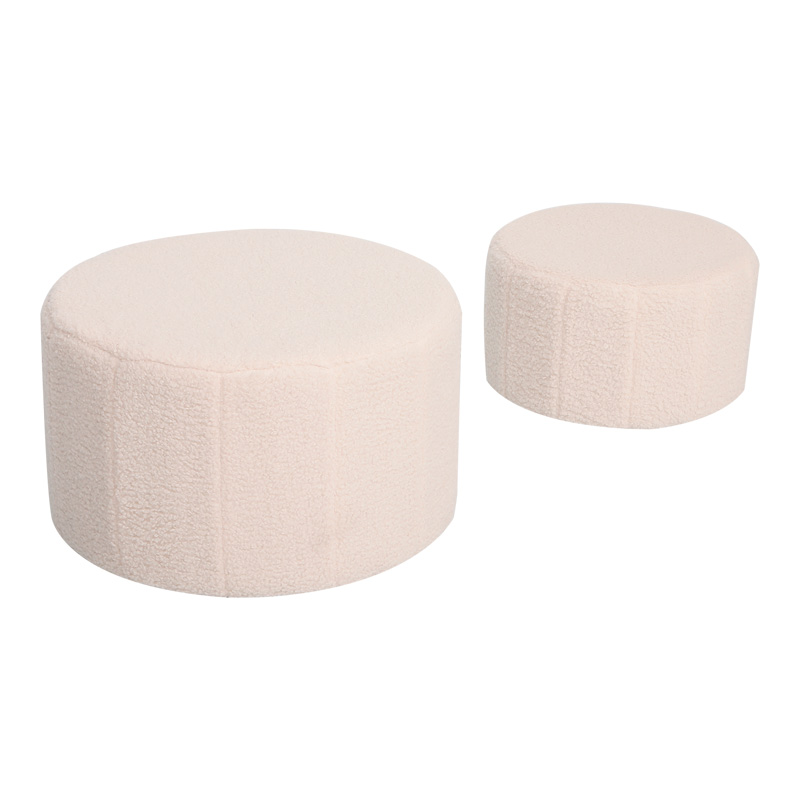 Stol - Pouf Gabello pakoworld set prej 2 copësh me pëlhurë boucle bezhë D44x26.5cm