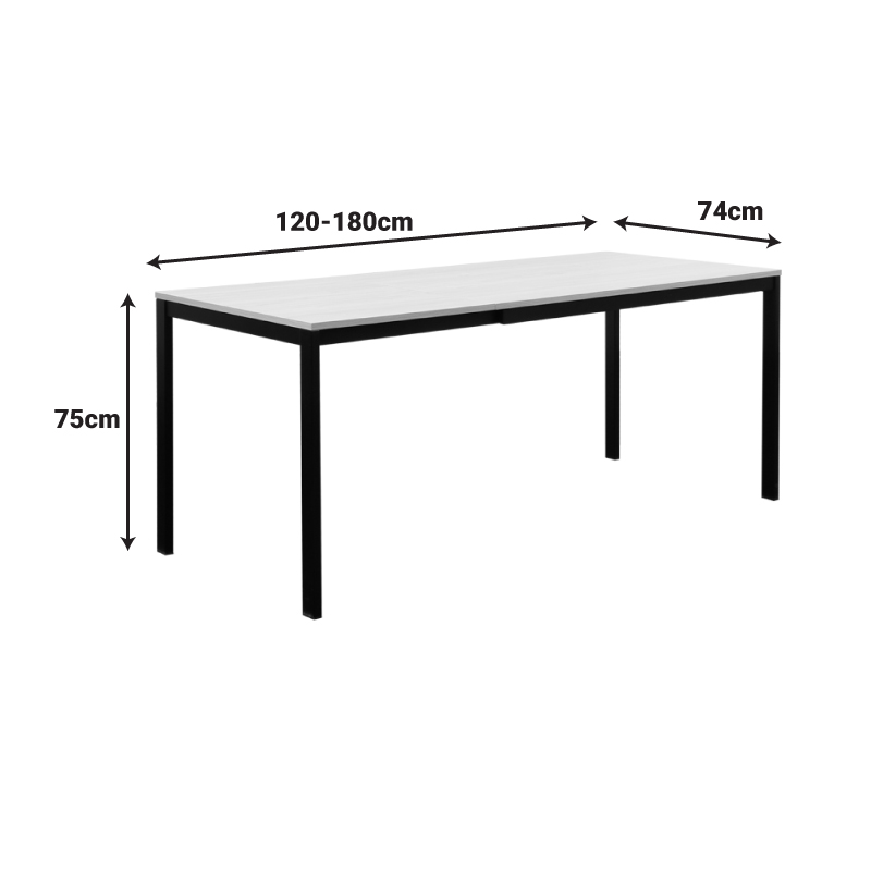 Tavolinë e zgjerueshme Extento pakoworld në ngjyrë natyrale me këmbë metalike të zeza 120-180x74x75cm