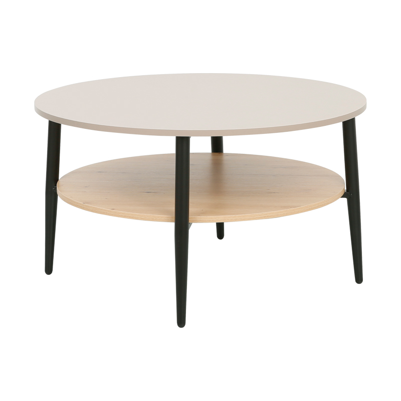 Tavolinë kafeje Kody pakoworld taupe me OAK dhe metal të zi D80x45cm