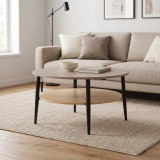 Tavolinë kafeje Kody pakoworld taupe me OAK dhe metal të zi D80x45cm