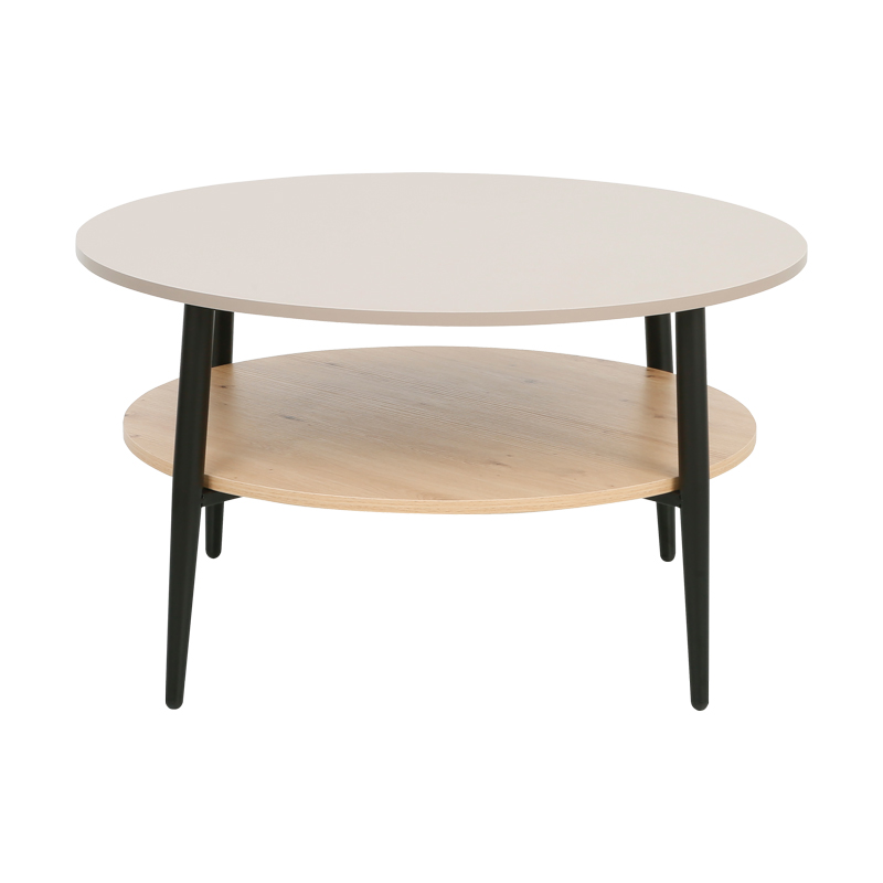 Tavolinë kafeje Kody pakoworld taupe me OAK dhe metal të zi D80x45cm