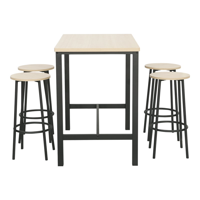 Set bari prej 5 copësh Arzo pakoworld në ngjyrë natyrale me metal të zi 100x60x86cm