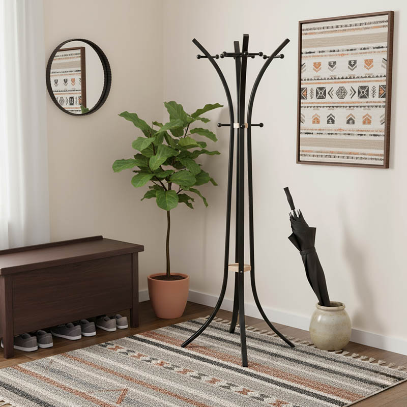 Bamile pakoworld varëse rrobash metal i zi dhe dru gome natyral 51x63x175cm