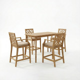 Set ngrënieje Bravo-Amalfi pakoworld me 5 pjesë, dru akacie i fortë dhe pëlhurë bezhë 130x70x90cm