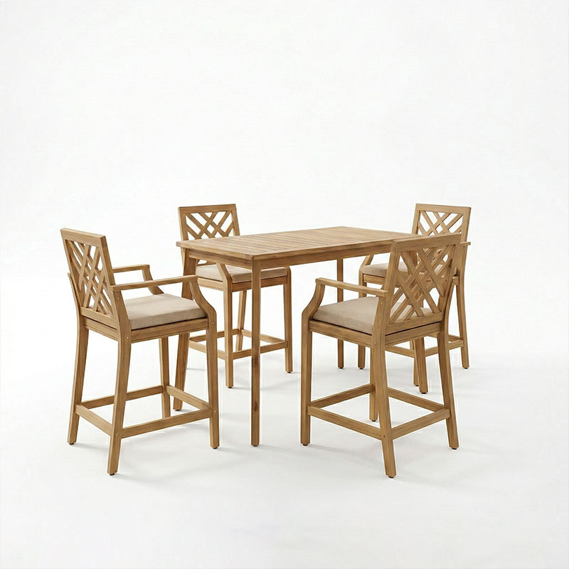 Set ngrënieje Bravo-Amalfi pakoworld me 5 pjesë, dru akacie i fortë dhe pëlhurë bezhë 130x70x90cm