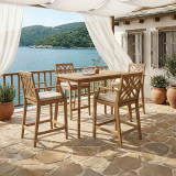 Set ngrënieje Bravo-Amalfi pakoworld me 5 pjesë, dru akacie i fortë dhe pëlhurë bezhë 130x70x90cm