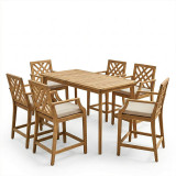 Set ngrënieje Bravo-Amalfi pakoworld me 7 pjesë, dru akacie i fortë dhe pëlhurë bezhë 130x70x90cm