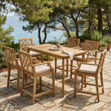 Set ngrënieje Bravo-Amalfi pakoworld me 7 pjesë, dru akacie i fortë dhe pëlhurë bezhë 130x70x90cm