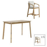 Set tavoline ngrënieje Bravo-Luciana pakoworld 7 copë dru masiv akacie dhe pëlhurë bezhë 130x70x90cm