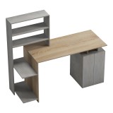 Tavolinë zyre me raft librash dhe dollap Meza pakoworld në ngjyrë sonoma-gri çimento 146.3x55x128.8cm