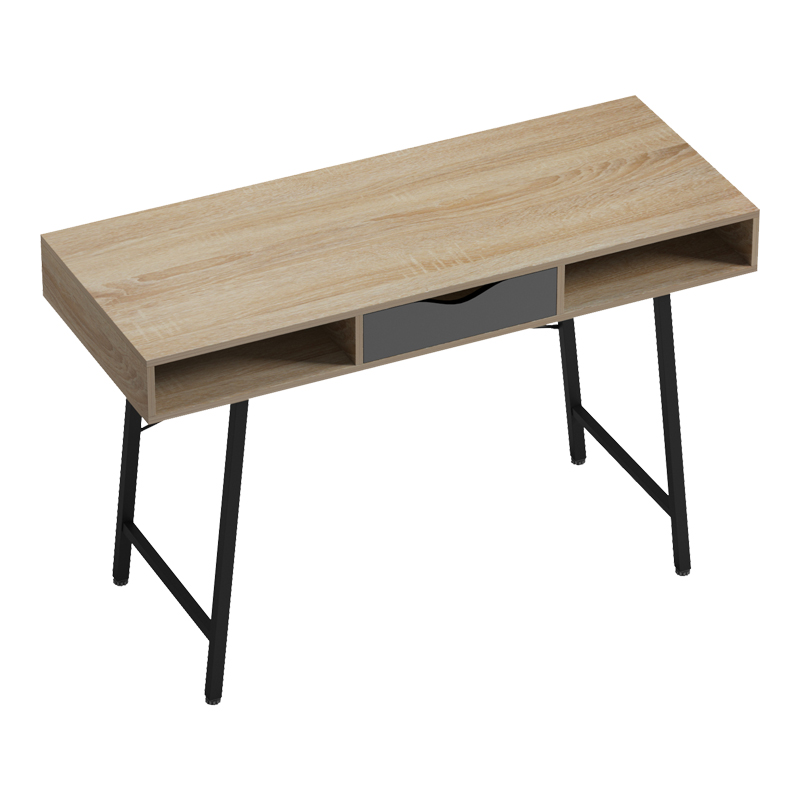 Tavolinë zyre Komo pakoworld në ngjyrë sonoma-gri me këmbë metalike të zeza 120x48x76cm