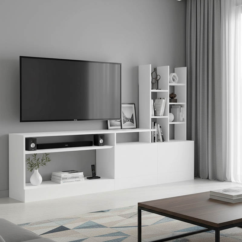 Komodinë TV Seruno pakoworld në të bardhë 170x25x100cm