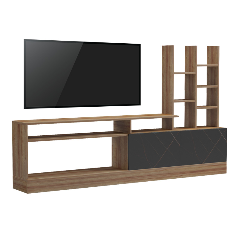 Njësi TV Seruno pakoworld në lis me mermer të zi 170x25x100cm