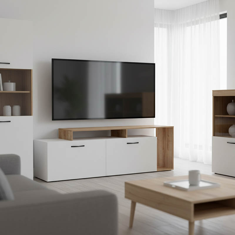 Kabinet TV Tobler pakoworld në ngjyrë të bardhë-lisi 170x40x53cm