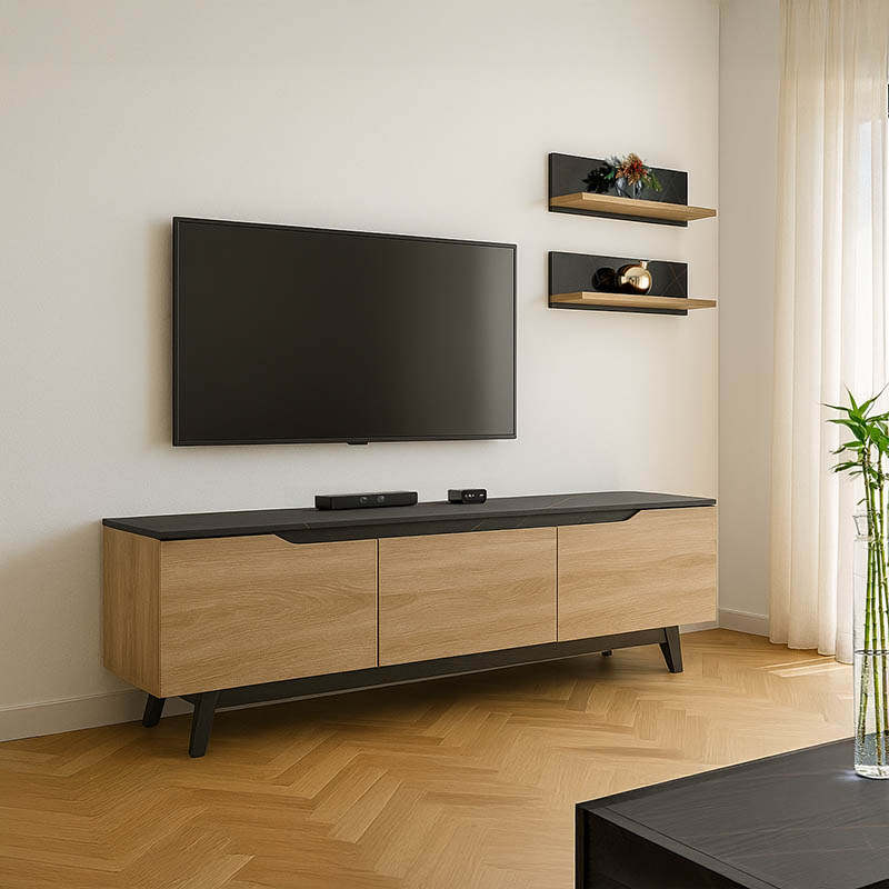 Set dhome ndenjeje Kasia pakoworld në mermer të zi-SONOMA 180x35x48.5cm