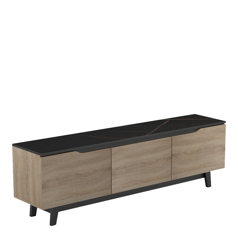 Komodinë TV Kasandra pakoworld në mermer të zi-nuancë SONOMA 180x35x48.5cm