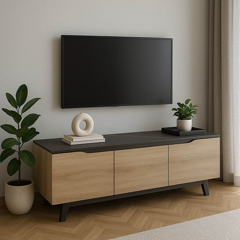 Komodinë TV Kasandra pakoworld në mermer të zi-nuancë SONOMA 180x35x48.5cm