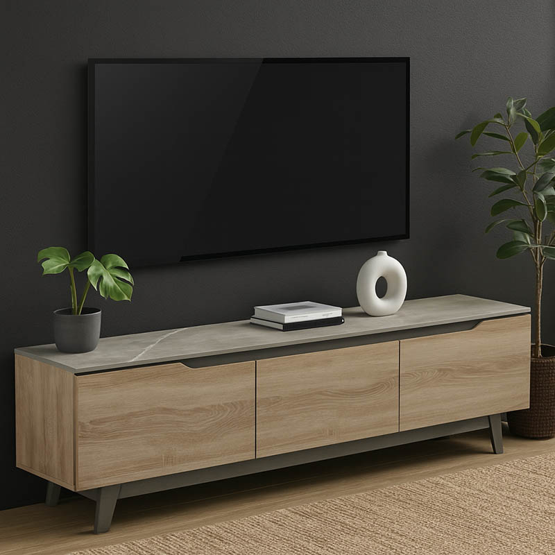 Komodinë TV Kasandra pakoworld në mermer bezhë-nuancë SONOMA 180x35x48.5cm